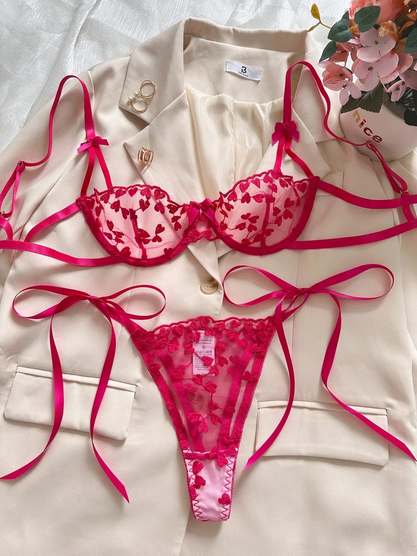 Romantic Love Embroidery Sexy Sling See-through Mesh With Steel Ring - DanaFashionstore