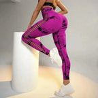 Hollow Tie Dye Printed Yoga Pants High Waist Butt Lift Seamless Sports Gym Fitness Leggings Slim Pants For Women Tight Trousers - DanaFashionstore