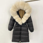 Women's Long Cinched Hoodie Real Fox Fur Collar Coat 2026 - Winter Jacket - DanaFashionstore