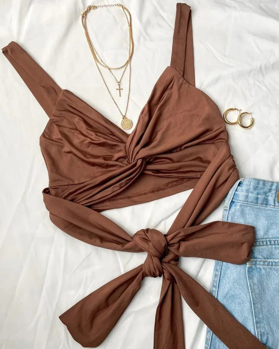 Fashion Twisted Elastic Lace V-neck Halter Sling - DanaFashionstore