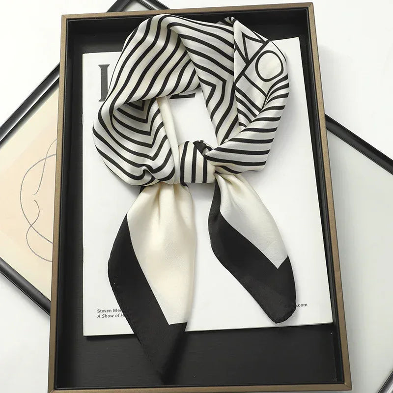Artificial Silk Striped High-grade Korean Style Stylish Beach Arm Bag Silk Scarf - DanaFashionstore