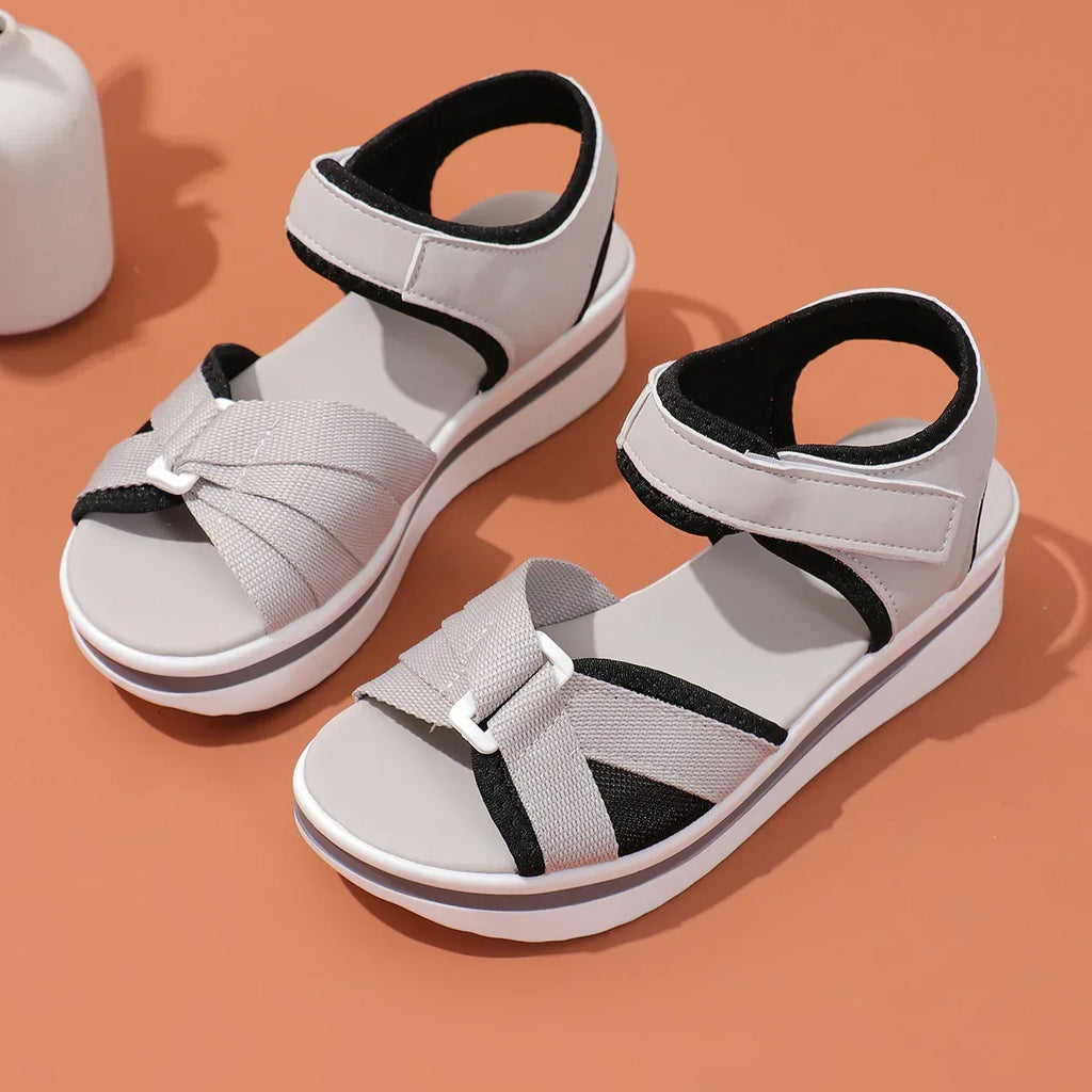 Summer Mesh Cross-strap Sandals With Velcro-design Thick Sole Flats Beach Shoes Women - DanaFashionstore