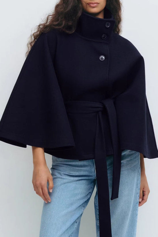 Winter High Neck Batwing Sleeve Coat With Belt Fashion Loose Elegant Button Top Trench Coat For Women Clothing