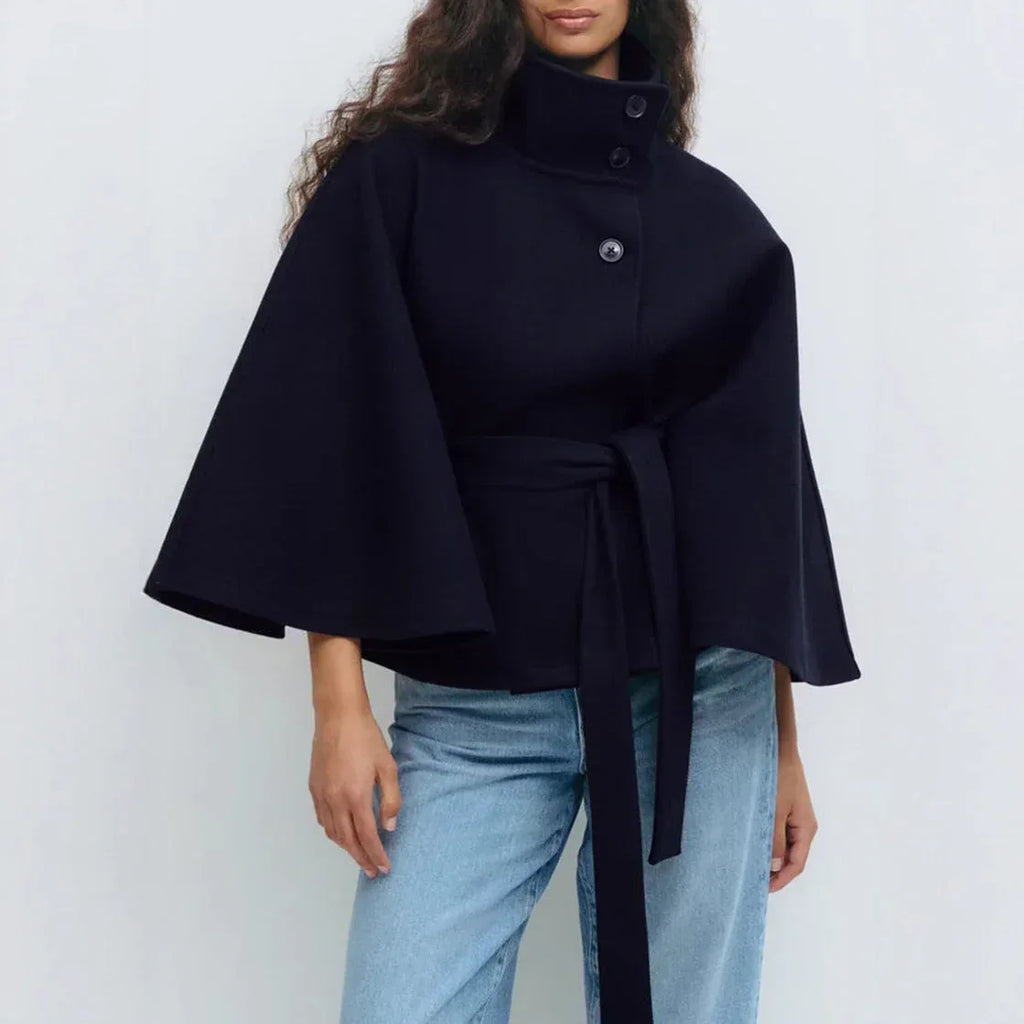 Winter High Neck Batwing Sleeve Coat With Belt Fashion Loose Elegant Button Top Trench Coat For Women Clothing - DanaFashionstore
