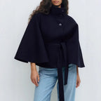 Winter High Neck Batwing Sleeve Coat With Belt Fashion Loose Elegant Button Top Trench Coat For Women Clothing - DanaFashionstore