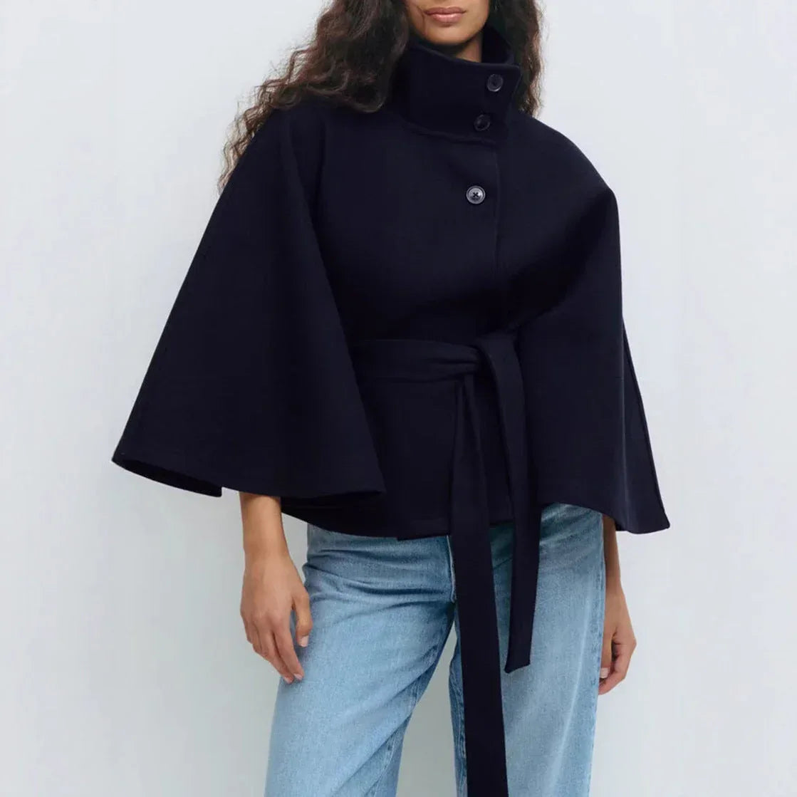 Winter High Neck Batwing Sleeve Coat With Belt Fashion Loose Elegant Button Top Trench Coat For Women Clothing - DanaFashionstore