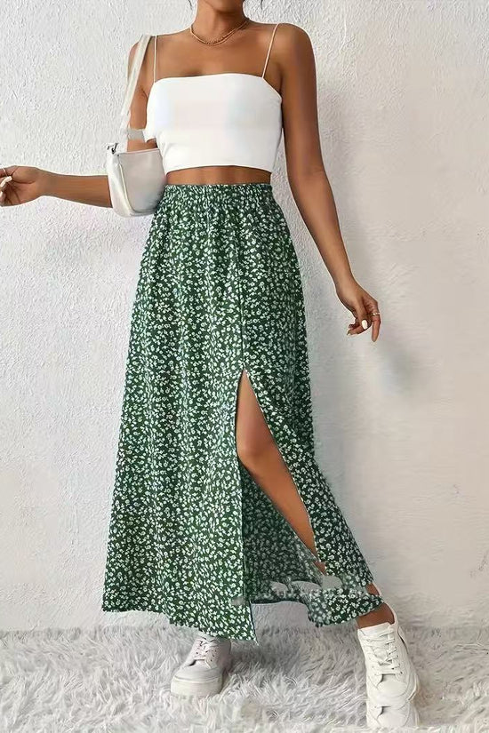 Women's Fashionable With Side-slit Printed Skirt