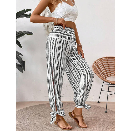 Women's Fashion Striped Long Pants Side-Slit Design Trendy Casual Trousers - Dana Fashion
