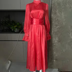 Round Neck Ruffle Sleeve Dress 2026 - High Waist Drawstring Dress - DanaFashionstore
