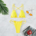 Women's Bikini Swimwear Solid Color Double Layer Fabric Split - DanaFashionstore