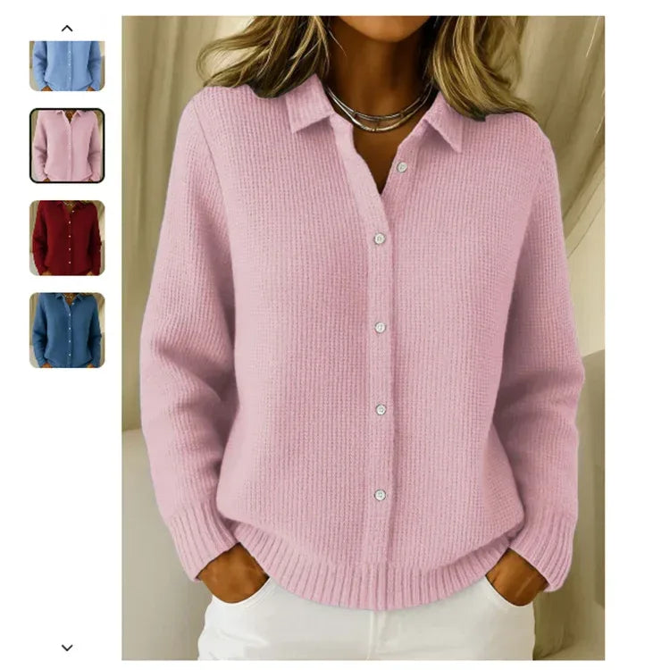Casual Fashion Button Knitted Lapel Sweater For Women Long Sleeve Knitted Sweaters Tops Winter Jumper - DanaFashionstore