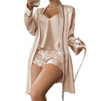Ice Silk Sling Shorts Nightgown 2026 - Three-Piece Sleepwear Set - DanaFashionstore