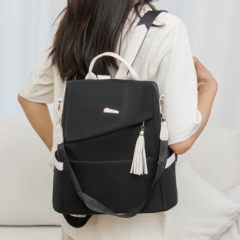 Oxford Cloth Stitching Women'S Backpack Anti-Theft Back Zipper Girls Schoolbag Casual Travel Double Shoulder Backpack - DanaFashionstore