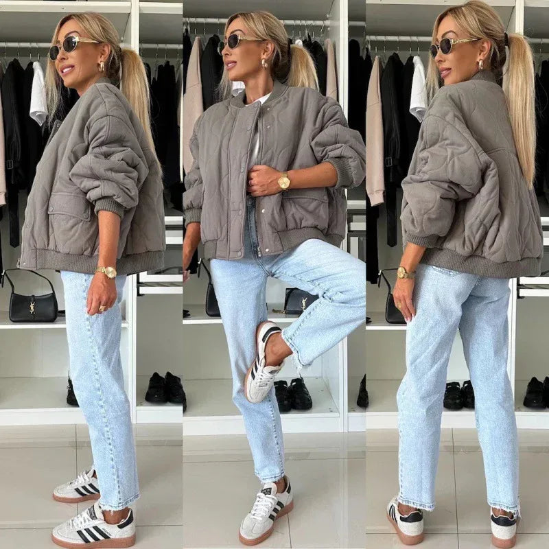 Women's Solid Color Long Sleeved Cotton Padded Jacket 2026 - Winter Coat - DanaFashionstore