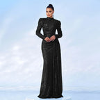 Long Sleeve Round Neck Sexy Slim Long Sequined Banquet Dress - DanaFashionstore