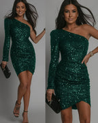 One Shoulder Long Sleeve Party Dress Women - DanaFashionstore