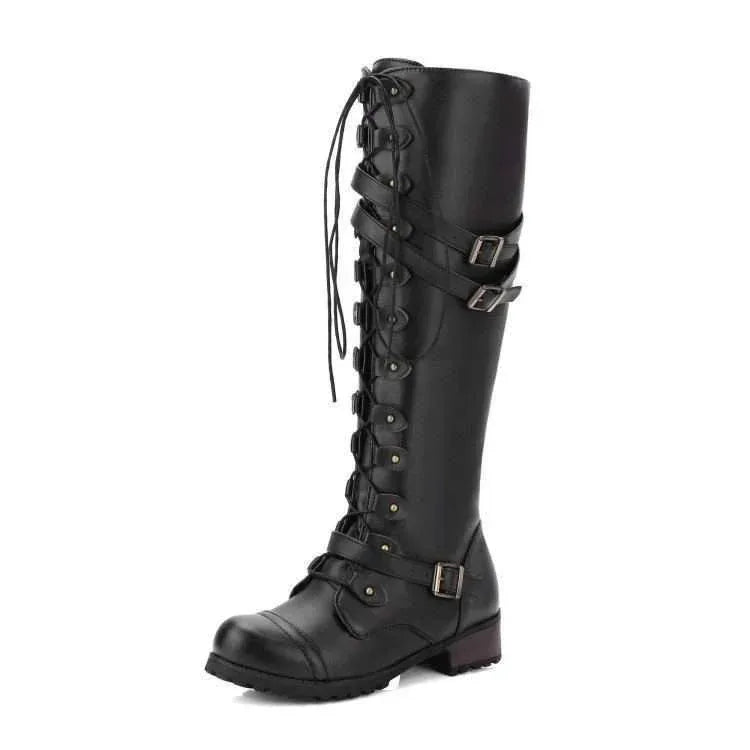 Round Toe Mid-heel Lace-up Over-the-knee Boots - DanaFashionstore