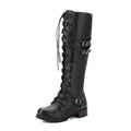 Round Toe Mid-heel Lace-up Over-the-knee Boots - DanaFashionstore