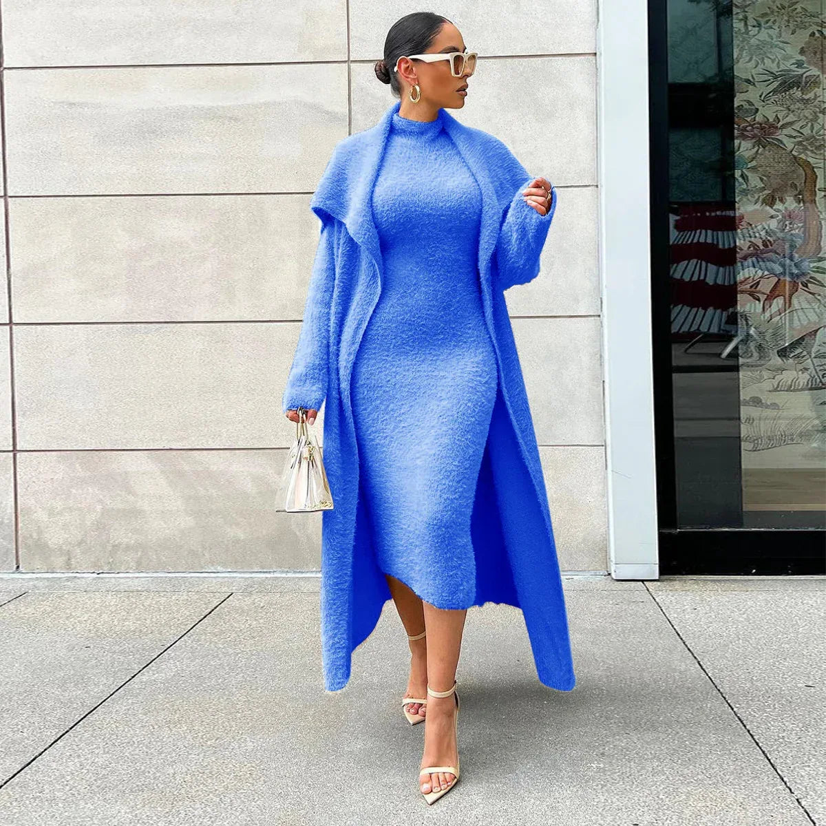 Autumn And Winter Elegant Dress Long Cardigan Velvet Two-piece Suit - DanaFashionstore
