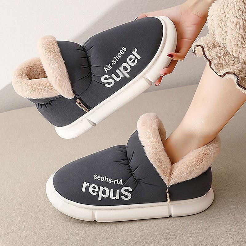 Warm House Shoes Plush Fleece High Back Heel Slippers Home Winter Warm Couple Shoes - DanaFashionstore