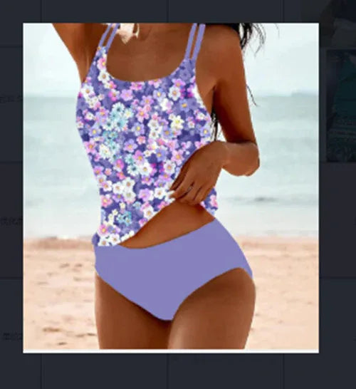Retro Split High Waist Bikini Beach Print Strap Swimsuit - DanaFashionstore