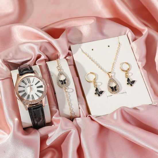 4PCS Set Luxury Women Butterfly Necklace Bracelet Earrings Drop Oil Diamond Jewelry For Girl Gift Jewelry Fashion Jewelry Set $19.00 Dana Fashion Color: Black MS3098 Women's Accessories Overview: Unique design, stylish and beautiful. Good material, High q