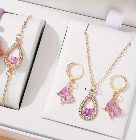 4PCS Set Luxury Women Butterfly Necklace Bracelet Earrings Drop Oil Diamond Jewelry For Girl Gift Jewelry Fashion Jewelry Set $19.00 Dana Fashion Color: Pink MS3096 Women's Accessories Overview: Unique design, stylish and beautiful. Good material, High qu