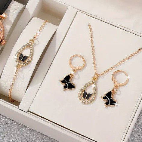 4PCS Set Luxury Women Butterfly Necklace Bracelet Earrings Drop Oil Diamond Jewelry For Girl Gift Jewelry Fashion Jewelry Set $19.00 Dana Fashion Color: Black MS3098 Women's Accessories Overview: Unique design, stylish and beautiful. Good material, High q