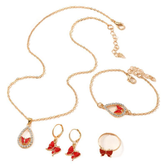 4PCS Set Luxury Women Butterfly Necklace Bracelet Earrings Drop Oil Diamond Jewelry For Girl Gift Jewelry Fashion Jewelry Set $19.00 Dana Fashion Color: Black MS3098 Women's Accessories Overview: Unique design, stylish and beautiful. Good material, High q