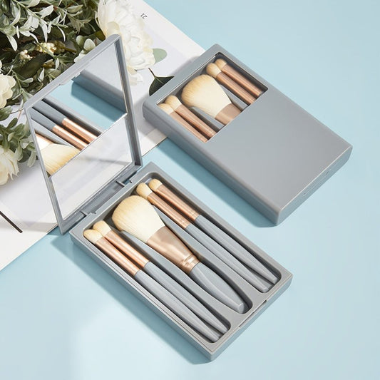 5 PCs Makeup Brushes With Mirror Travel Set $23.88 Dana Fashion Appearance Color: Apricot 5 Pieces makeup Product information: Type: makeup brush Material: Plastic Pattern: solid color Color: Sky Blue 5 makeup brushes with mirror, Bean pink 5 makeup brush