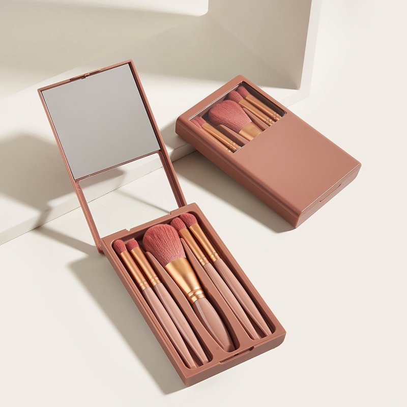 5 PCs Makeup Brushes With Mirror Travel Set $11.33 Dana Fashion Appearance Color: Bean Pink 5 Pieces makeup Product information: Type: makeup brush Material: Plastic Pattern: solid color Color: Sky Blue 5 makeup brushes with mirror, Bean pink 5 makeup bru