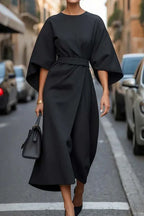 Loose Batwing Sleeve Dress Fashion Waist-tighted Solid Color Elegant Dresses For Women Clothing - DanaFashionstore