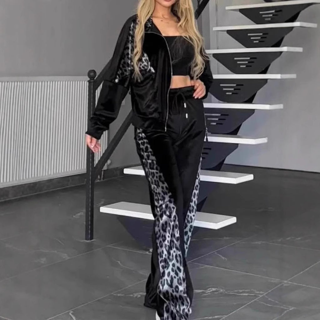 Women's Leopard Velvet Casual Fashion Sports Set