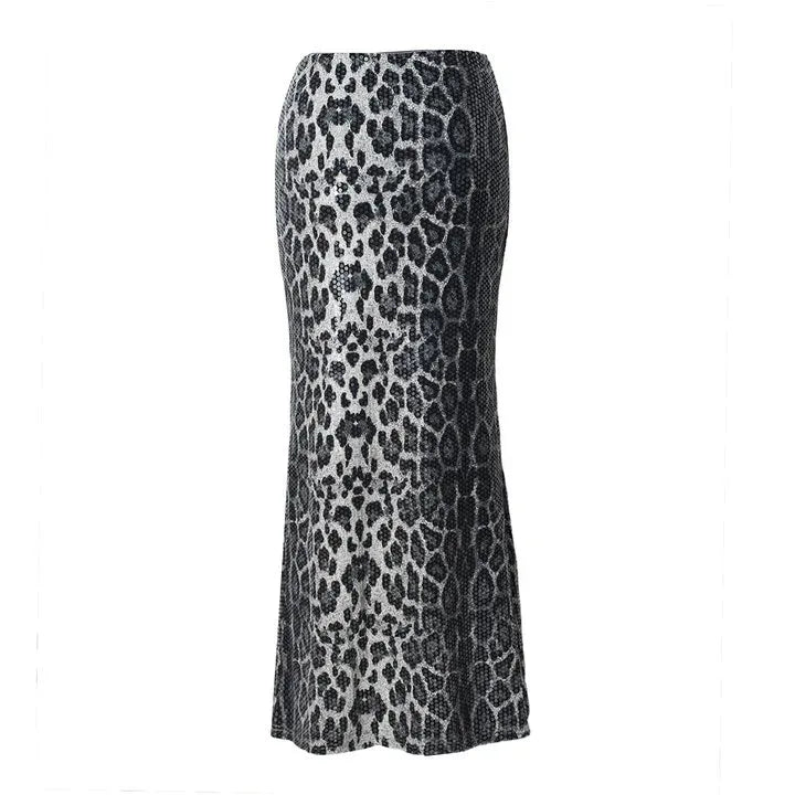 Leopard Print Sequin Stitching Stretch Skirt - DanaFashionstore