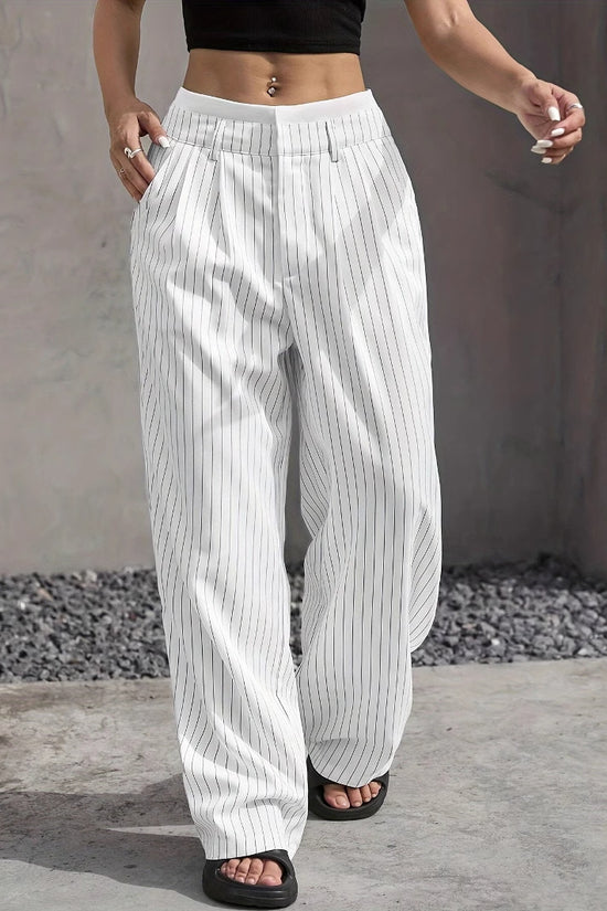 Stripe Printed Trousers Fashion High Waist Straight Leg Pants With Pocket Zipper Casual Suit Pants For Women