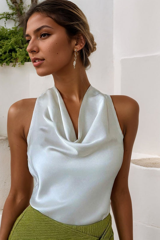 Women Solid Color Swing Collar Sleeveless Vest Trendy Elegant Shirt With Halter Neckline Backless Short Sleeve Tops Tshirts