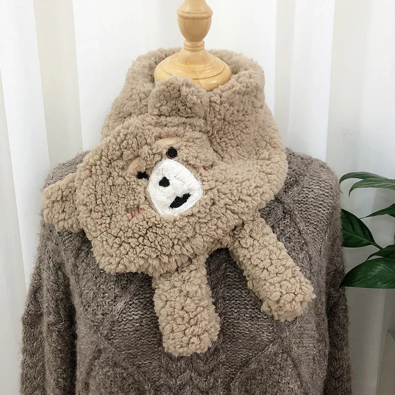 Winter Women Novelty Warm Cute Bear Plush Scarf Lamb Wool - DanaFashionstore
