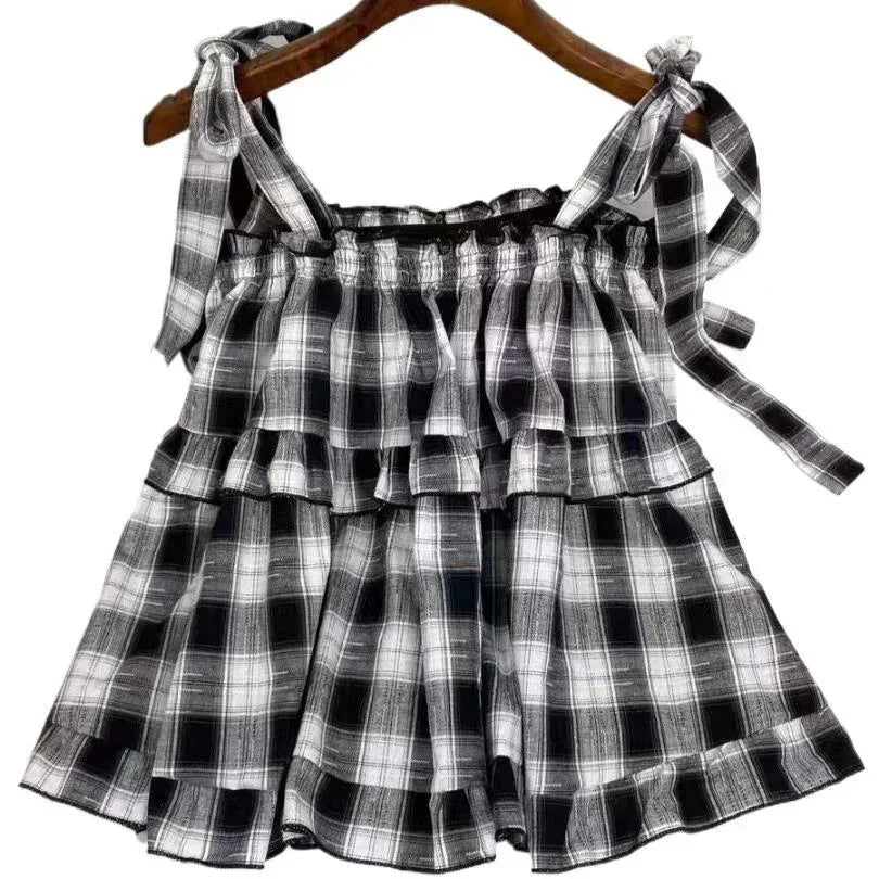 Sweet Girl Summer New Western Style Youthful-looking Ruffle Sleeveless Vest Women's Top - DanaFashionstore