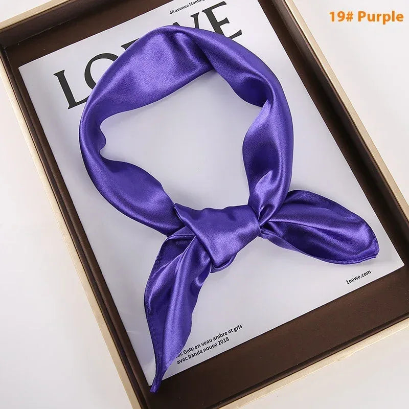 Solid Color Square Scarf Artificial Silk Small Square Towel - DanaFashionstore