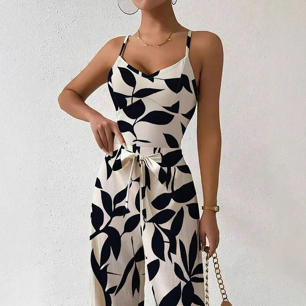 Floral Print Elastic Waist Jumpsuit 2026 - Belt Casual Jumpsuit - DanaFashionstore