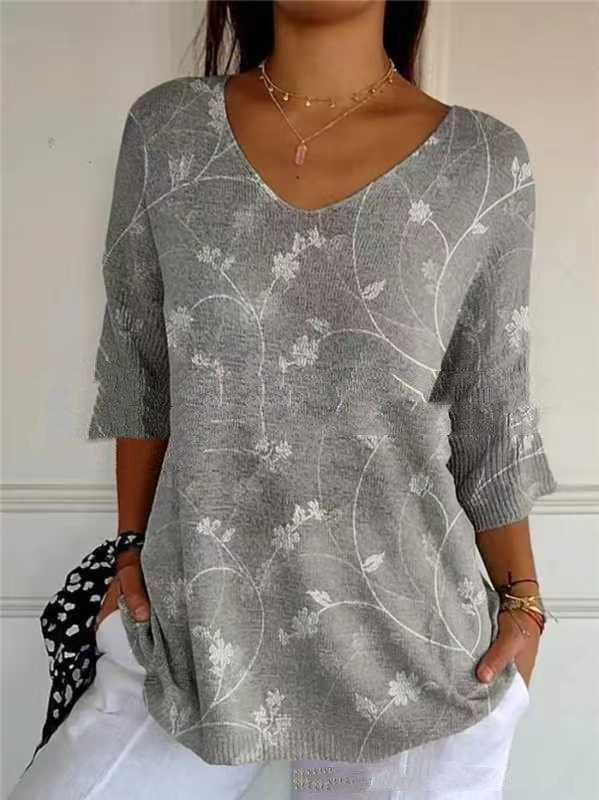 New Fashion Casual V-neck 3D Printed Geometric Pattern Half Sleeve T-shirt Top For Women - DanaFashionstore