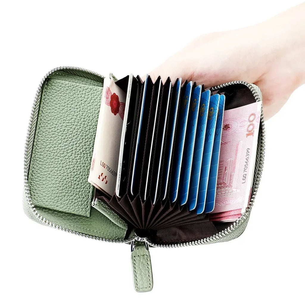 2024 RFID Genuine Leather Card Wallet Men Women Purse With Coin Pocket Zipper Credit Card Holder Small Wallets Bags - DanaFashionstore