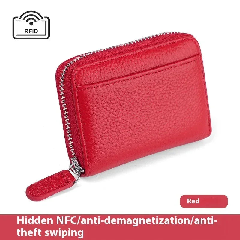 2024 RFID Genuine Leather Card Wallet Men Women Purse With Coin Pocket Zipper Credit Card Holder Small Wallets Bags - DanaFashionstore