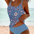 Retro Split High Waist Bikini Beach Print Strap Swimsuit - DanaFashionstore