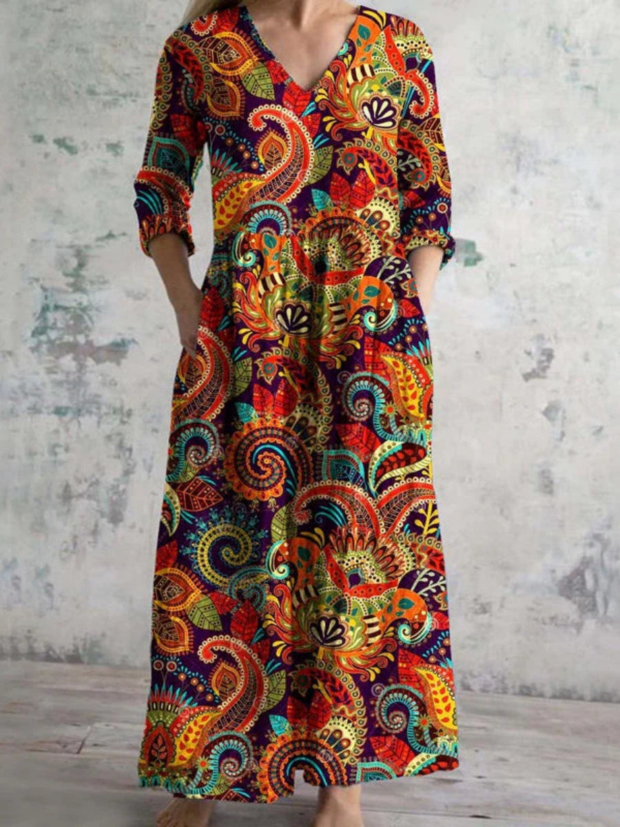 Loose Fashion Premium V-neck Print Dress