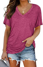 European And American T-shirt Solid Color Casual Loose-fitting V-neck Top - DanaFashionstore