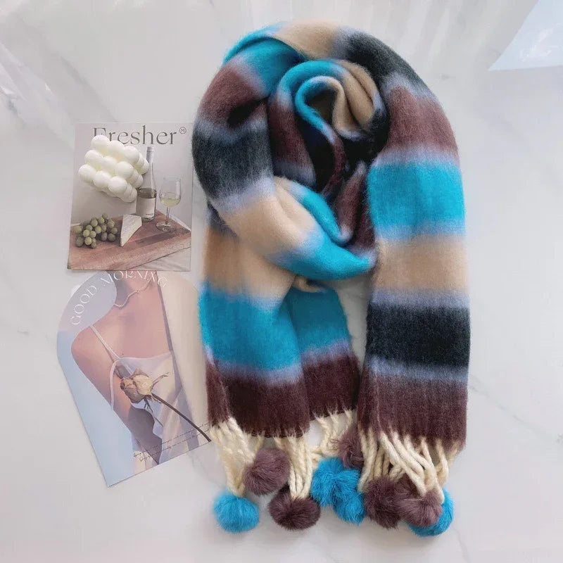 Rainbow Dopamine Mohair Tassel Scarf - DanaFashionstore