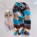 Rainbow Dopamine Mohair Tassel Scarf - DanaFashionstore