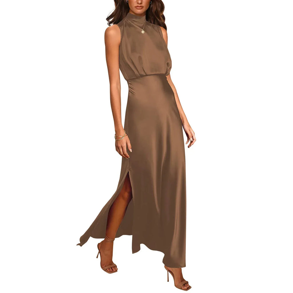 Women's Satin Stand Collar Dress 2026 - Elegant Formal Dress - DanaFashionstore