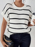 Striped Pattern Batwing Sleeve Knit Top - DanaFashionstore